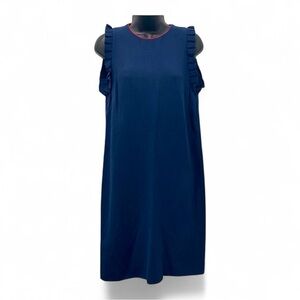 Mother of Pearl Navy Dress‎ with Ruffle Shoulders & Red Accent - Size 10